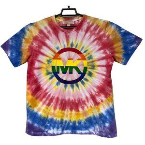Michael Kors MK Logo Tie Dye Pride Rainbow Tee T-Shirt Women's Size Medium
